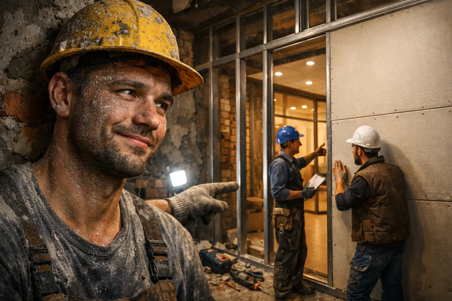 tired worker looking at finished frame structure